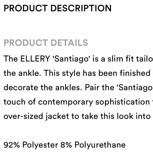 ELLERYSantiago Cigarette Pant. Sz. 6